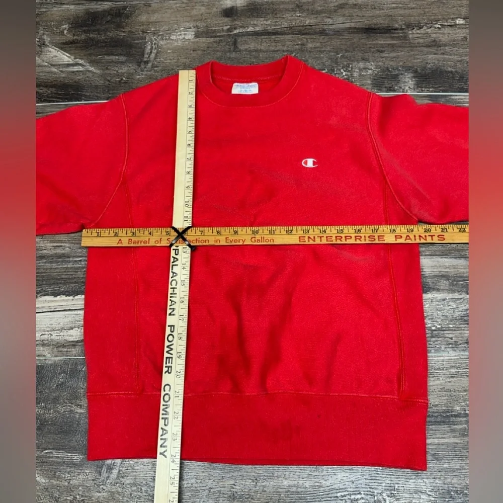 Champion Reverse Weave Red Crewneck Sweatshirt Small Spellout Logo GUC